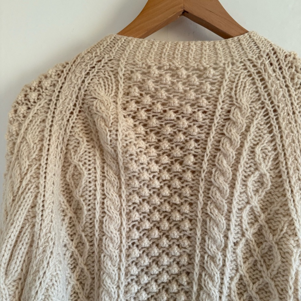 Ireland Cream Hand Knit Wool Cardigan Size M - Picture 7 of 8